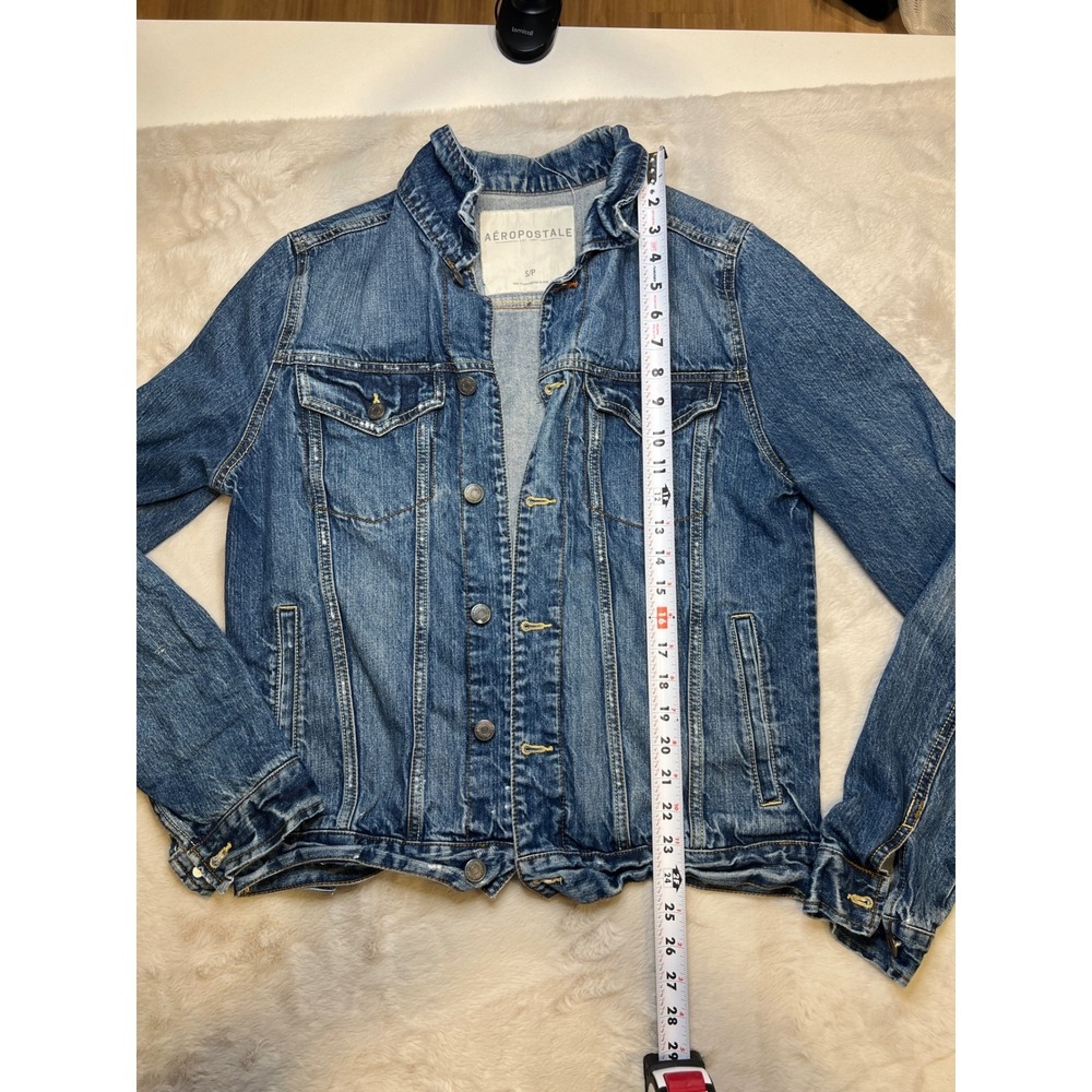 Aeropostale Denim Trucker Jacket Womens Small Blue Good Distressed Classic